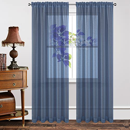 Joydeco Rod Pocket Long Sheer Curtains, Lightweight Semi Drape Panels