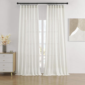 Joydeco Semi-Sheer Linen Curtains - 2 Panels, White Pinch Pleated Curtains & Drapes