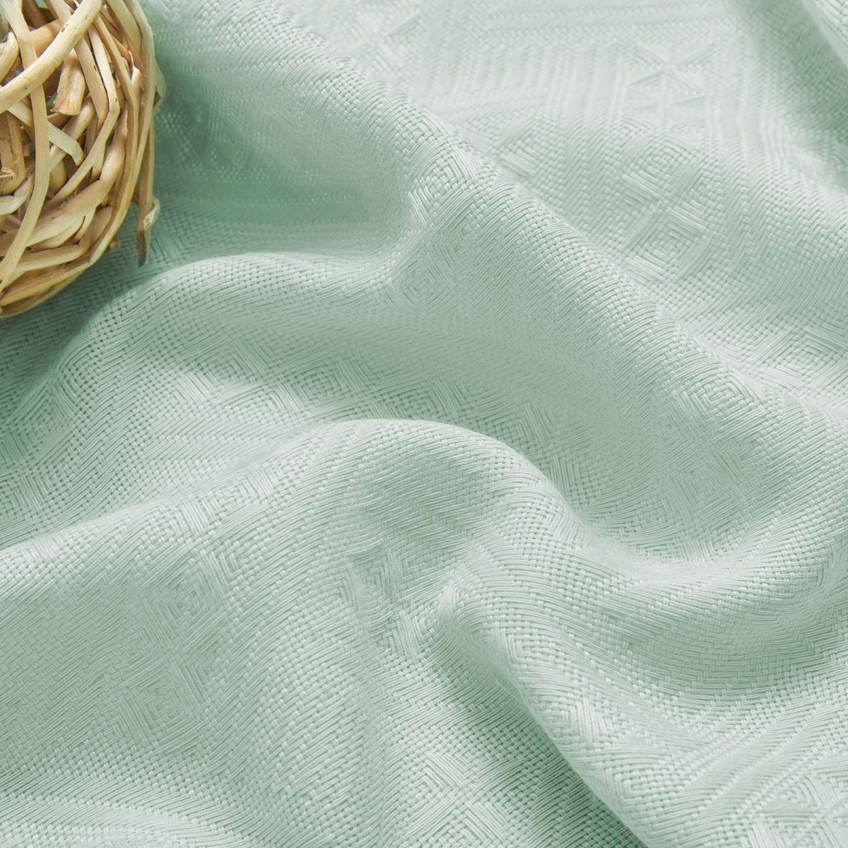 Joydeco Solid Mint Green Boho Linen Sheer Curtains with Tassel Trim and Embroidery - 2 Panels