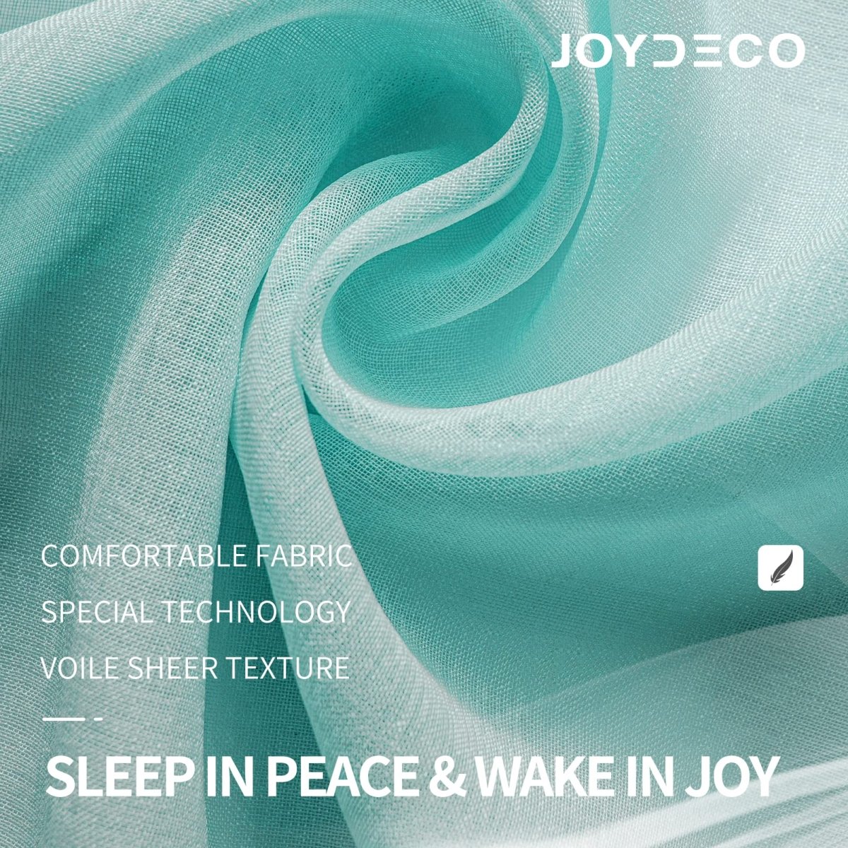 Joydeco Teal Blue Sheer Curtains - 2 Panels, Rod Pocket