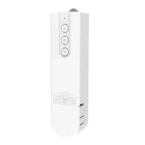 White remote control for Joydeco smart roller blinds with up, stop, and down buttons.
