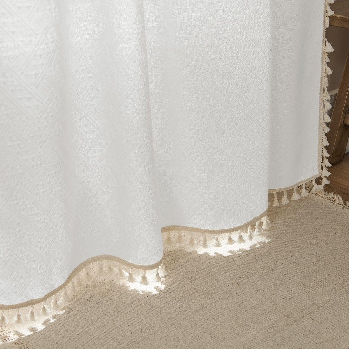 Joydeco White Boho Curtains Country Rustic Linen Sheer Curtains - 2 Panels