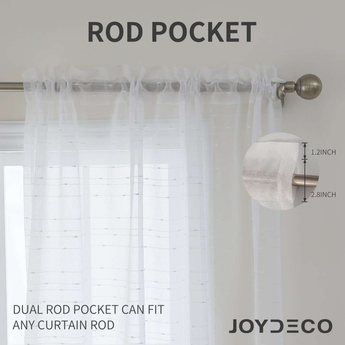 Joydeco White Sheer Curtains, Lightweight Semi Drape Panels
