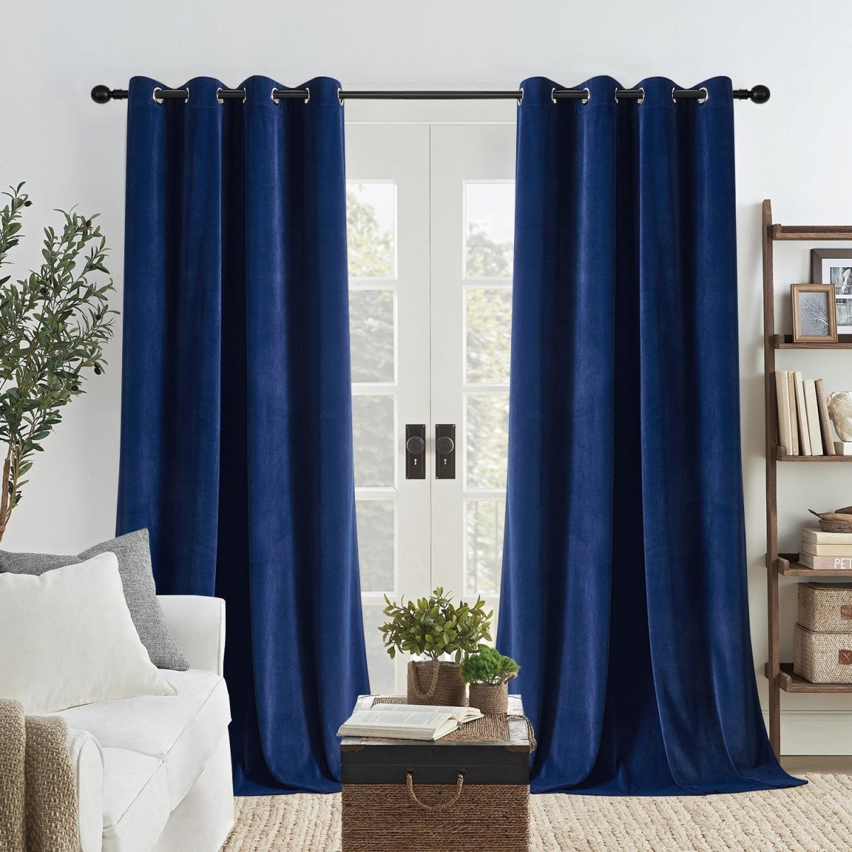 Joydeco 100% Blackout  Royal Blue Velvet Curtains - 2 Panels , Thermal Insulated, Privacy