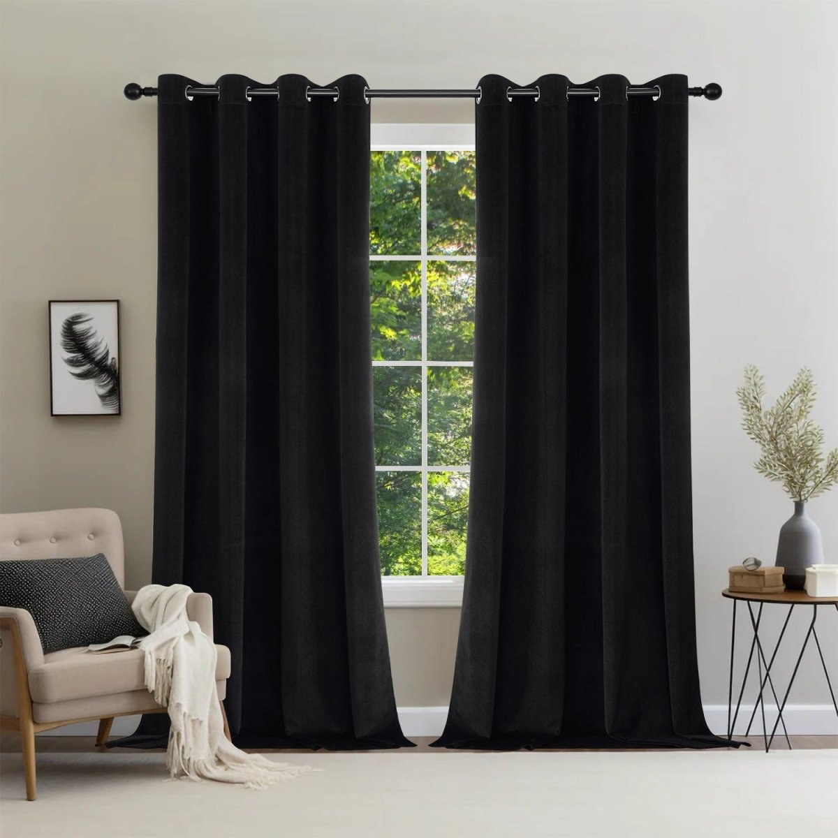 Joydeco 100% Blackout Moss Green Velvet Curtains - 2 Panels , Thermal Insulated, Privacy