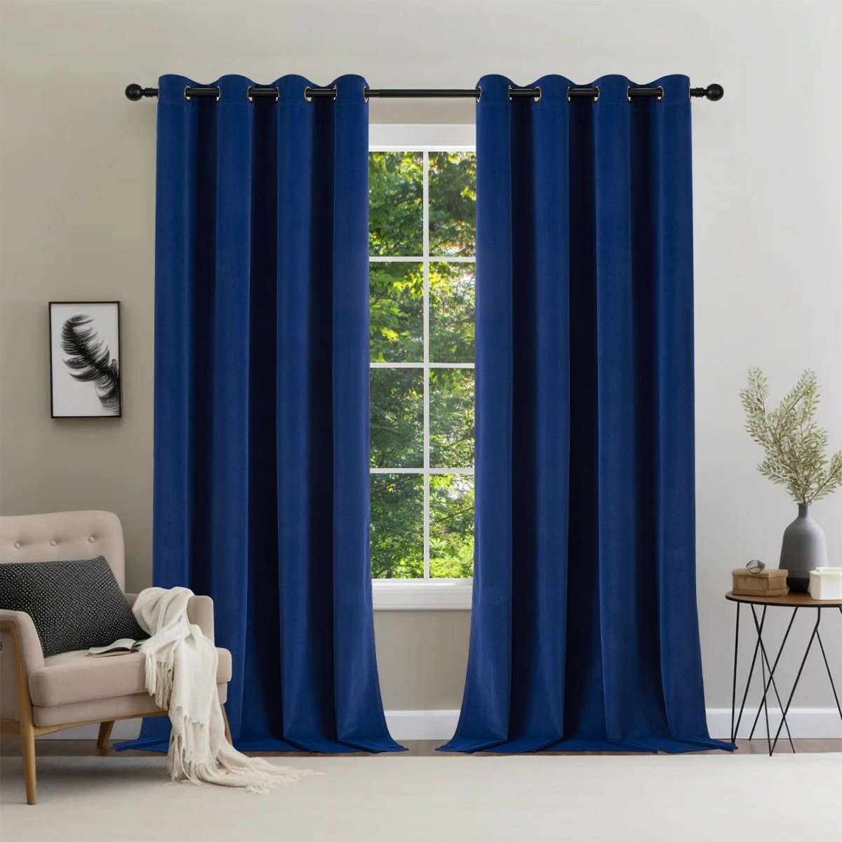 Joydeco 100% Blackout Moss Green Velvet Curtains - 2 Panels , Thermal Insulated, Privacy