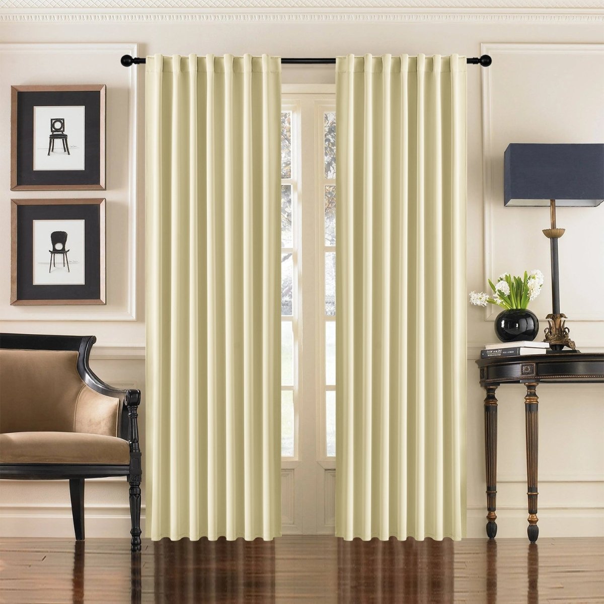 Joydeco Royal Blue 96 inch blackout curtains (2 panels) for bedroom. Thermal, room darkening, back tab/rod pocket.