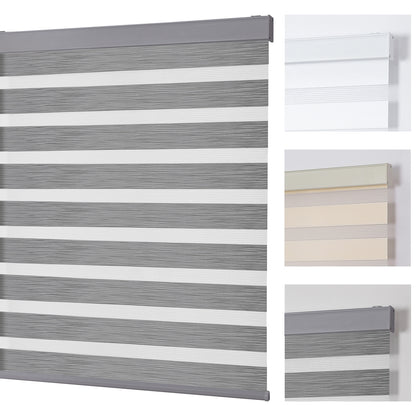 Joydeco Cordless Zebra Blinds for Windows, Dual Layer Light Control Window Blinds with Light-Proof Aluminum Cover, Free-Stop Roller Shades for Home & Office