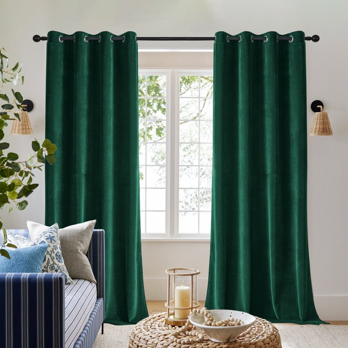 Joydeco 100% Blackout Royal Blue Velvet Curtains - 2 Panels , Thermal Insulated, Privacy