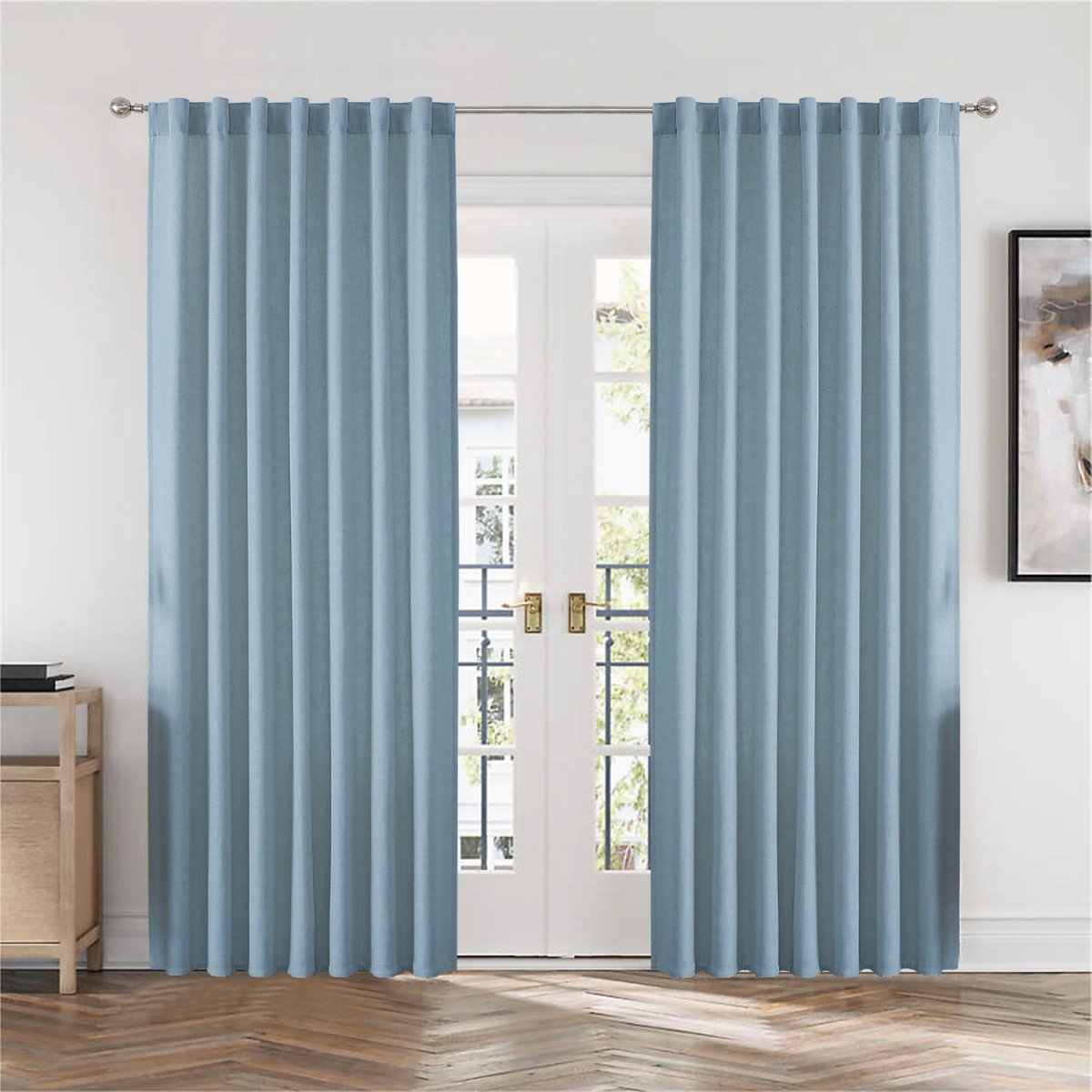 Joydeco Faux Linen Pinch Pleated Curtains Light Filtering Curtains Semi Sheer Privacy Curtains with Rod Pockets