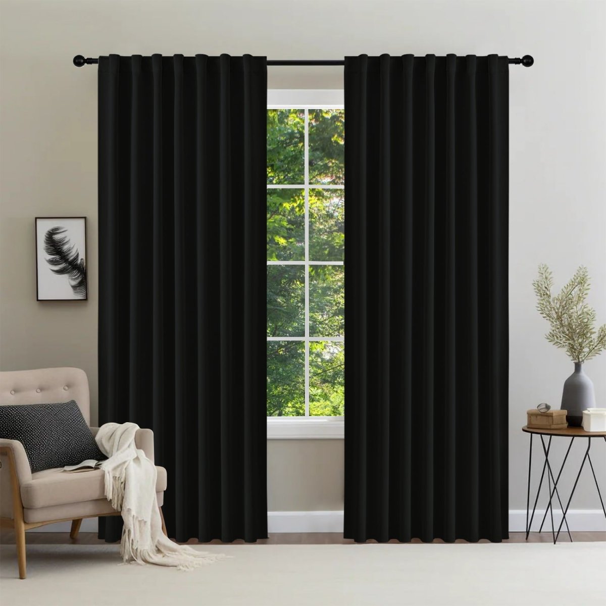 Joydeco Black Blackout Curtains Blackout Curtains 96 Inch Length 2 Panels Set for Bedroom