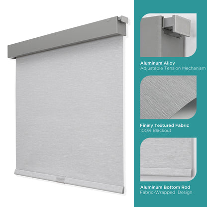 Joydeco 100% Blackout Roller Shades (Pro), Free-Stop Cordless Blinds for Windows, UV Protection, Natural Woven Blinds for Home and Office, Light-Proof Aluminum Cover