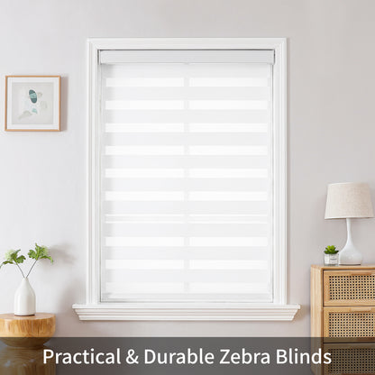 Joydeco Cordless Zebra Blinds for Windows, Dual Layer Light Control Window Blinds with Light-Proof Aluminum Cover, Free-Stop Roller Shades for Home & Office