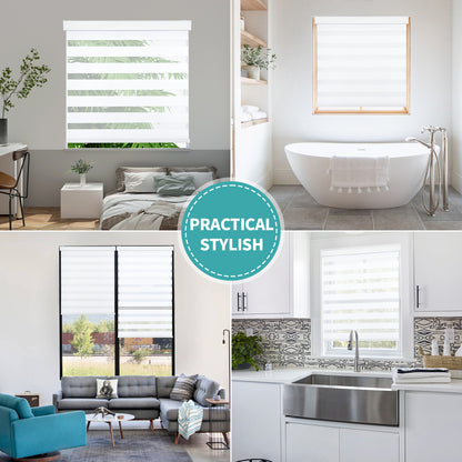 Joydeco Cordless Zebra Blinds for Windows, Dual Layer Light Control Window Blinds with Light-Proof Aluminum Cover, Free-Stop Roller Shades for Home & Office