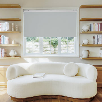 Sutton light grey custom blackout roller shade, a modern blinds and shades solution.