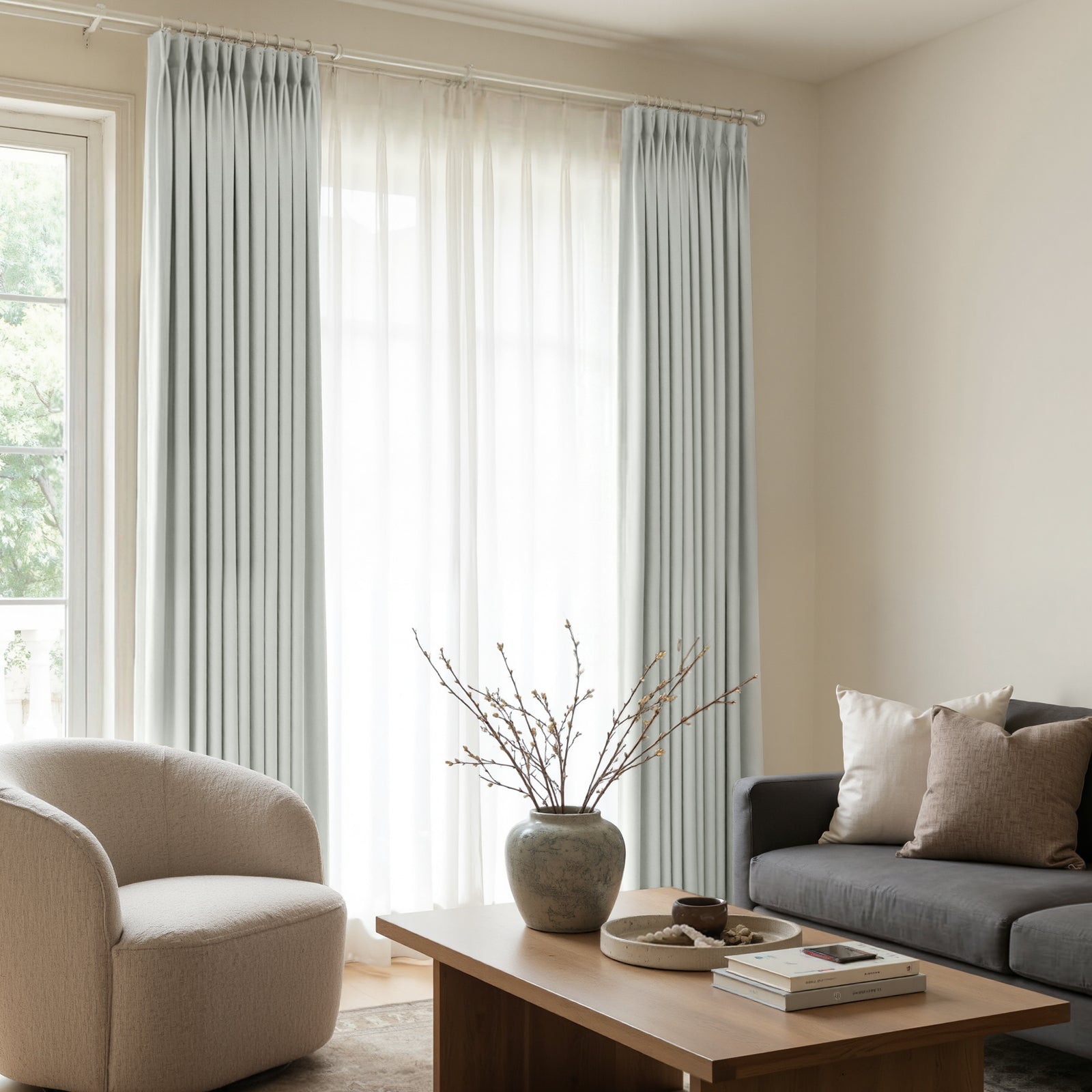 Joydeco Arden Satin Blackout Curtain, light grey custom curtains.