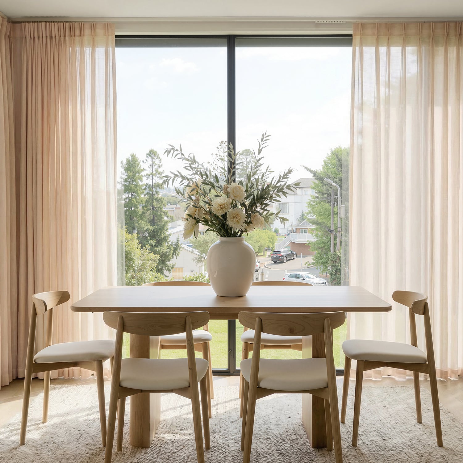 Joydeco Willow custom sheer light filtering linen curtains, soft beige.