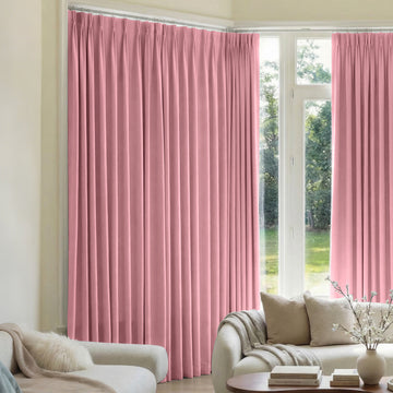 Mason pink triple weave blackout curtains with elegant pleats.