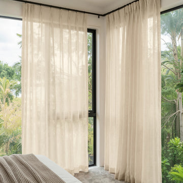 Linden light beige linen blend sheer curtains, custom window treatments.