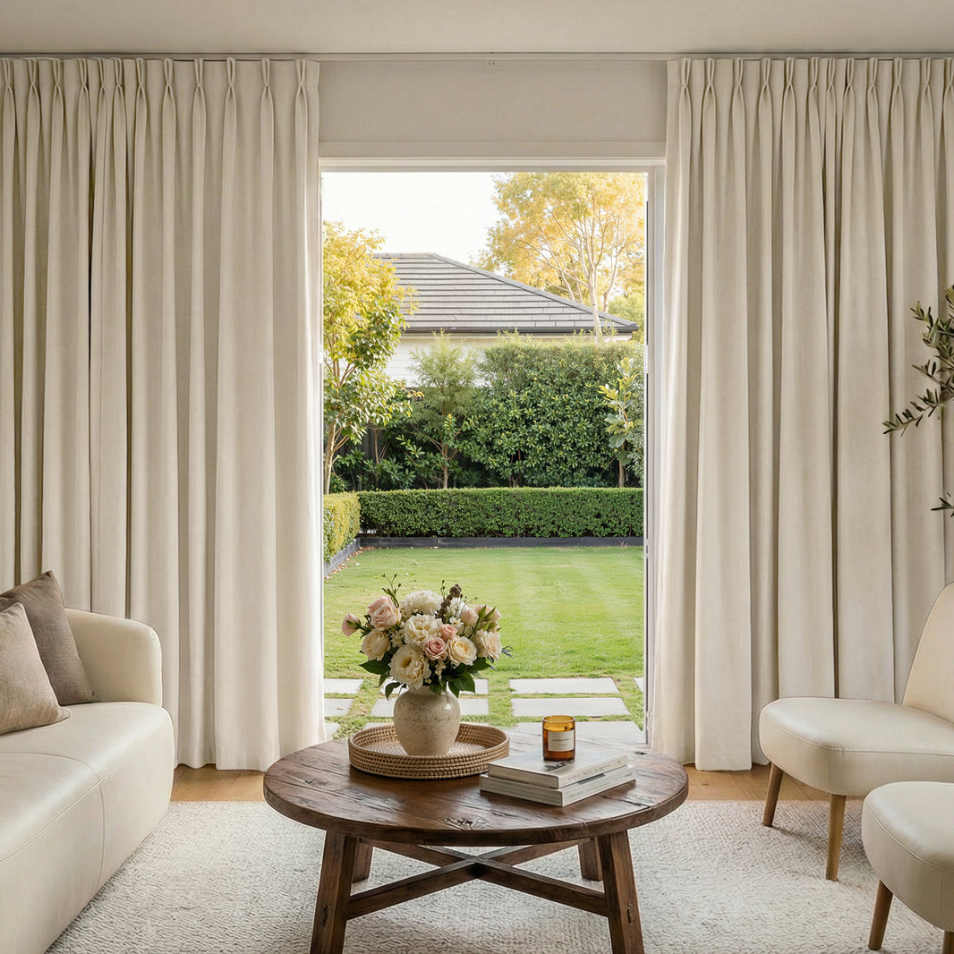 Cortinas Joydeco de lino personalizadas con solapa trasera y bolsillo para barra