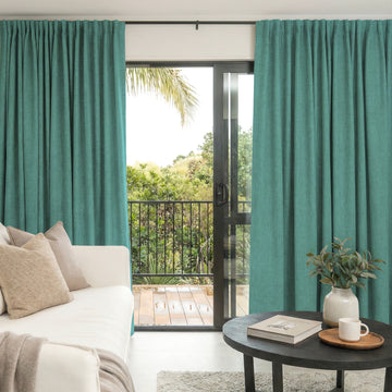 Joydeco Alder teal faux linen blackout curtains for elegant window treatments