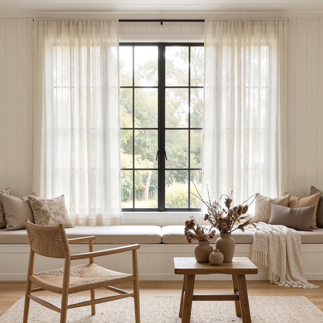 Cortinas de lino personalizadas con filtro de luz Joydeco