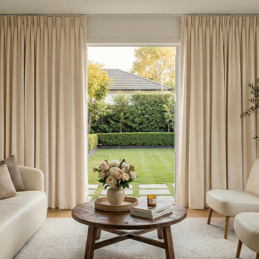 Cortinas Joydeco de lino personalizadas con solapa trasera y bolsillo para barra