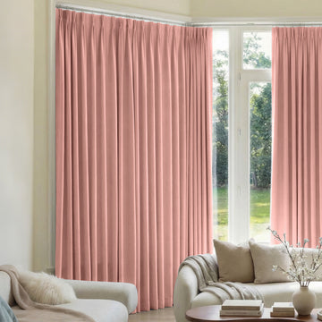 Joydeco custom rose pink triple weave blackout curtains, stylish window treatments.