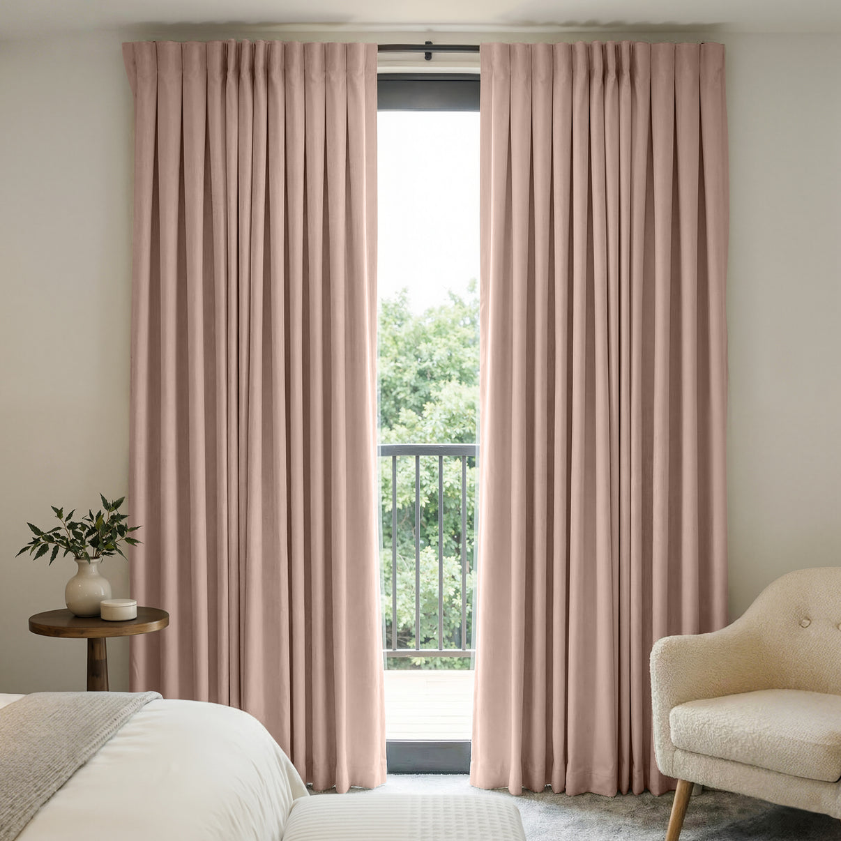Pink chenille blackout curtains, custom window treatments