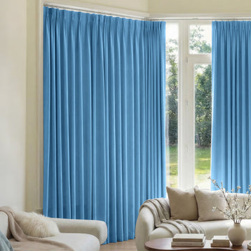 Joydeco Mason blue custom triple weave pleated blackout curtains.
