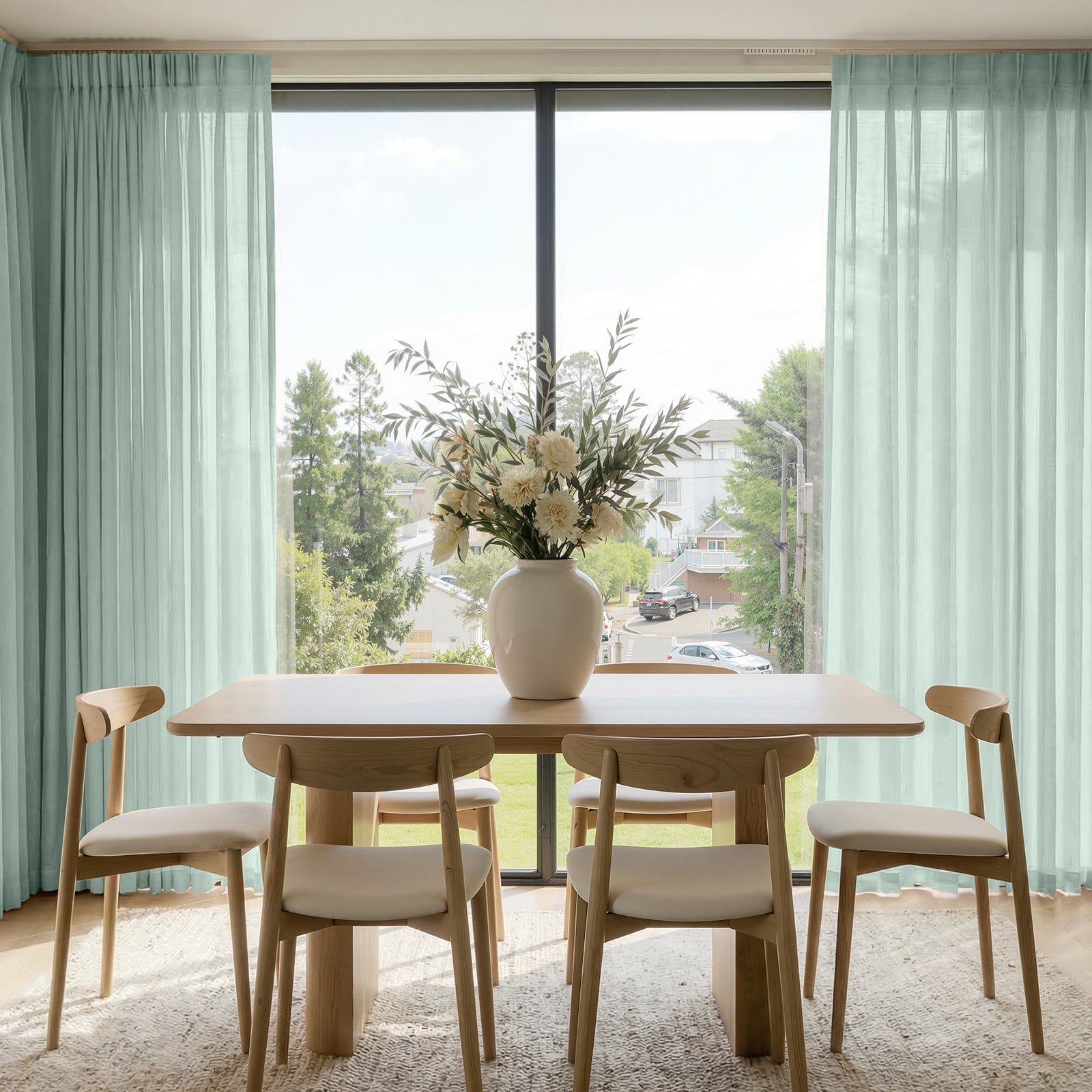 Willow light green sheer curtains: soft light filtering linen blend for windows.