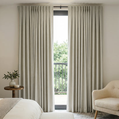 Joydeco custom chenille blackout curtains in neutral beige