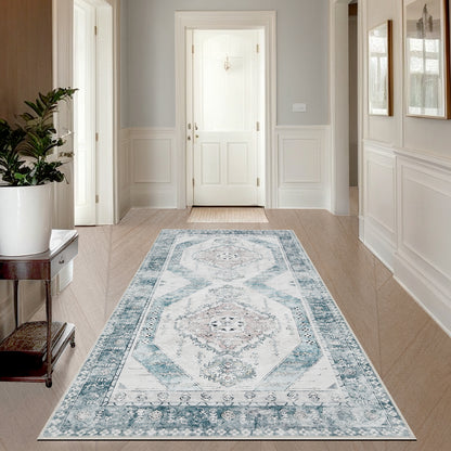 Joydeco Living Room Rug, Non Slip Machine Washable Vintage Runner Rug, Low Pile Lightweight Chenille Print Rugs for Entryway, Hallway, Bedroom, Kitchen and Corridor