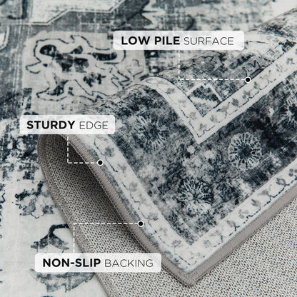 Joydeco Runner Rug Non Slip Machine Washable Vintage Rug, Low Pile Non Slip Chenille Print Rugs for Living Room, Entryway, Bedroom, Kitchen and Corridor, Bathroom