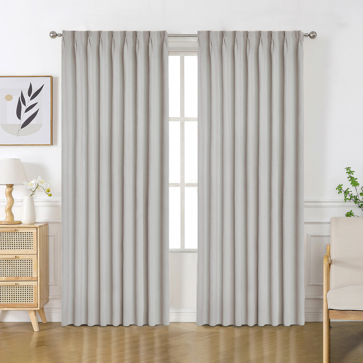 Joydeco custom light gray chenille blackout curtains with grommet top.