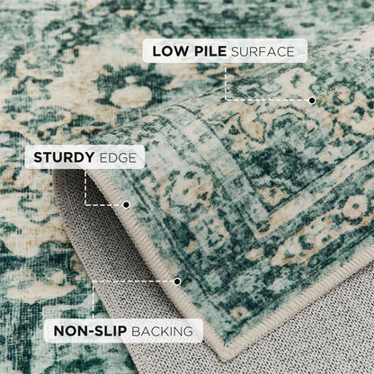 Joydeco Runner Rug Non Slip Machine Washable Vintage Rug, Low Pile Non Slip Chenille Print Rugs for Living Room, Entryway, Bedroom, Kitchen and Corridor, Bathroom