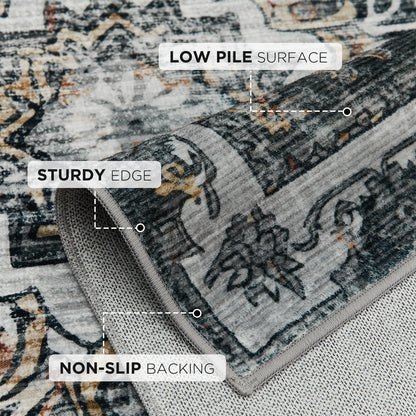 Joydeco Runner Rug Non Slip Machine Washable Vintage Rug, Low Pile Non Slip Chenille Print Rugs for Living Room, Entryway, Bedroom, Kitchen and Corridor, Bathroom