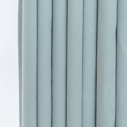 Pale blue chenille fabric texture with vertical pleats for custom blackout curtains