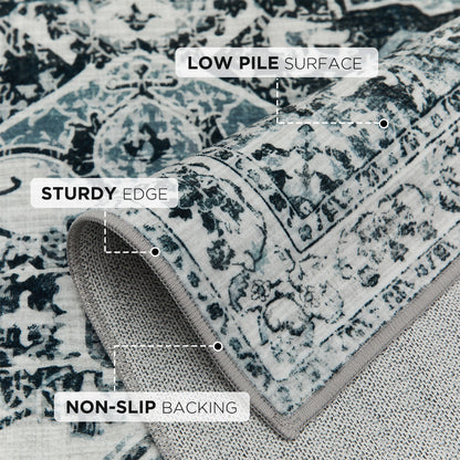 Joydeco Runner Rug Non Slip Machine Washable Vintage Rug, Low Pile Non Slip Chenille Print Rugs for Living Room, Entryway, Bedroom, Kitchen and Corridor, Bathroom