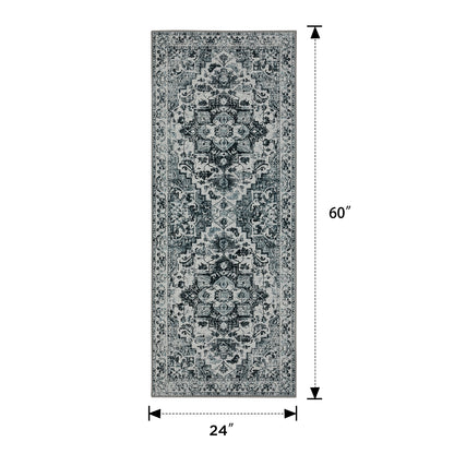 Joydeco Runner Rug Non Slip Machine Washable Vintage Rug, Low Pile Non Slip Chenille Print Rugs for Living Room, Entryway, Bedroom, Kitchen and Corridor, Bathroom