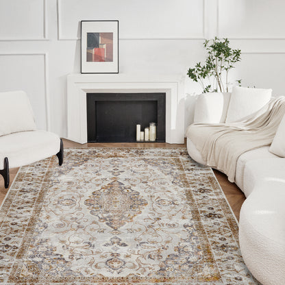 Joydeco Runner Rug Non Slip Machine Washable Vintage Rug, Low Pile Non Slip Chenille Print Rugs for Living Room, Entryway, Bedroom, Kitchen and Corridor, Bathroom