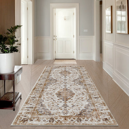 Joydeco Living Room Rug, Non Slip Machine Washable Vintage Runner Rug, Low Pile Lightweight Chenille Print Rugs for Entryway, Hallway, Bedroom, Kitchen and Corridor