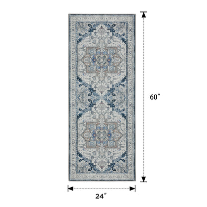 Joydeco Runner Rug Non Slip Machine Washable Vintage Rug, Low Pile Non Slip Chenille Print Rugs for Living Room, Entryway, Bedroom, Kitchen and Corridor, Bathroom