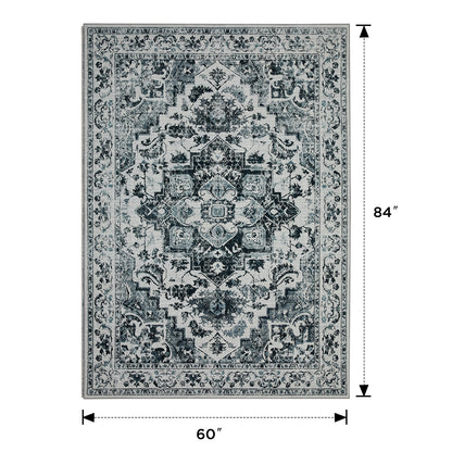 Joydeco Runner Rug Non Slip Machine Washable Vintage Rug, Low Pile Non Slip Chenille Print Rugs for Living Room, Entryway, Bedroom, Kitchen and Corridor, Bathroom
