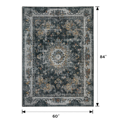 Joydeco Runner Rug Non Slip Machine Washable Vintage Rug, Low Pile Non Slip Chenille Print Rugs for Living Room, Entryway, Bedroom, Kitchen and Corridor, Bathroom