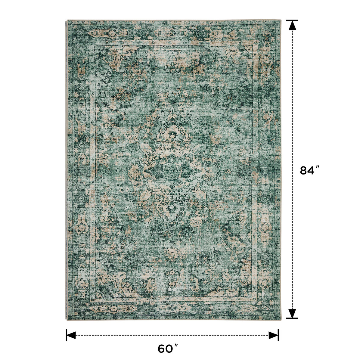 Joydeco 60x84 inch teal distressed floral runner rug, low pile, non-slip, machine washable for entryway or living room.