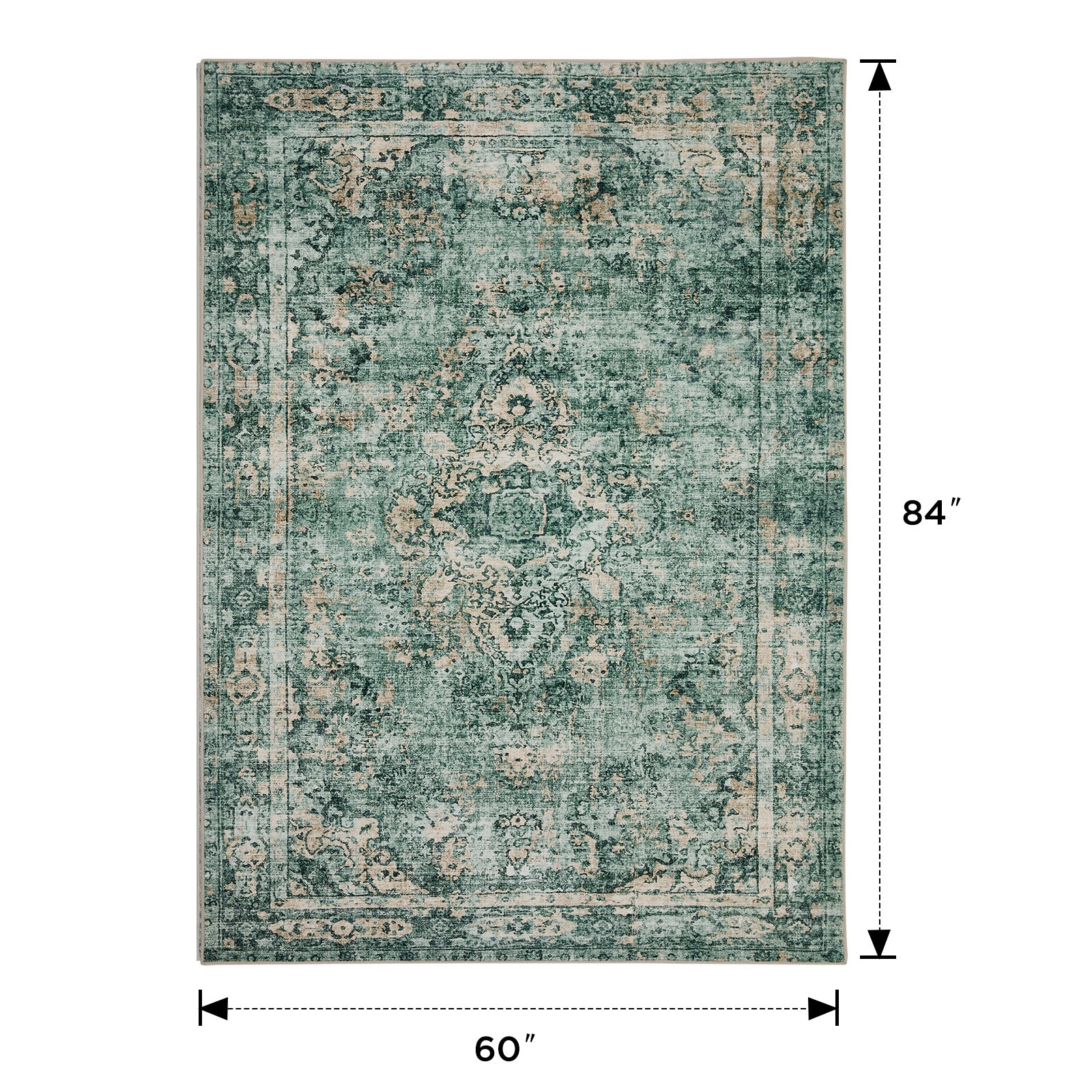 Joydeco 60x84 inch teal distressed floral runner rug, low pile, non-slip, machine washable for entryway or living room.