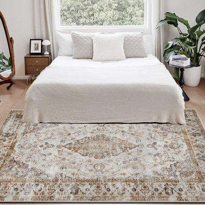 Joydeco Living Room Rug, Non Slip Machine Washable Vintage Runner Rug, Low Pile Lightweight Chenille Print Rugs for Entryway, Hallway, Bedroom, Kitchen and Corridor