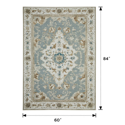 Joydeco Runner Rug Non Slip Machine Washable Vintage Rug, Low Pile Non Slip Chenille Print Rugs for Living Room, Entryway, Bedroom, Kitchen and Corridor, Bathroom