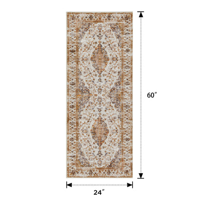Joydeco Living Room Rug, Non Slip Machine Washable Vintage Runner Rug, Low Pile Lightweight Chenille Print Rugs for Entryway, Hallway, Bedroom, Kitchen and Corridor